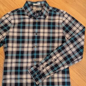 Express Men's Blue Plaid Shirt